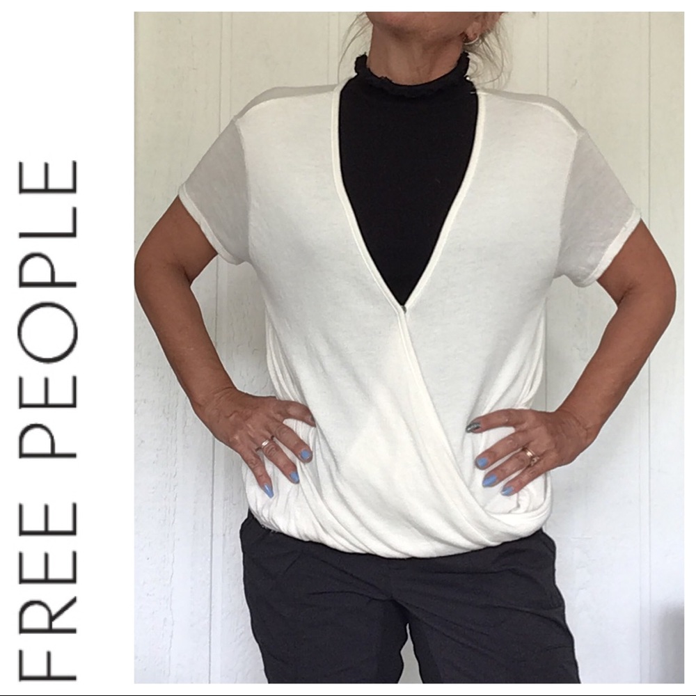 WE THE FREE BY FREE PEOPLE WHITE SURPLICE WRAP WHITE TOP MEDIUM NWOT